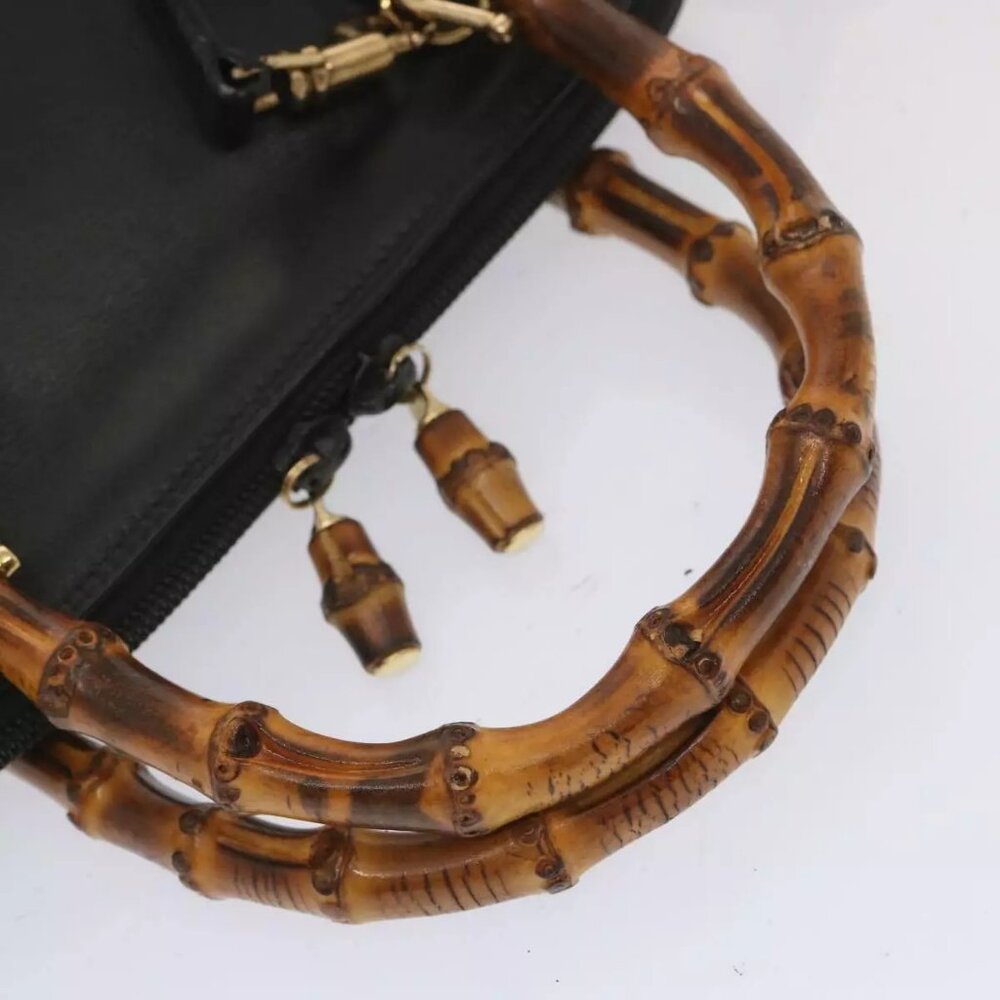 GUCCI Bamboo Hand Bag Leather 2way Black - Picture 9 of 15